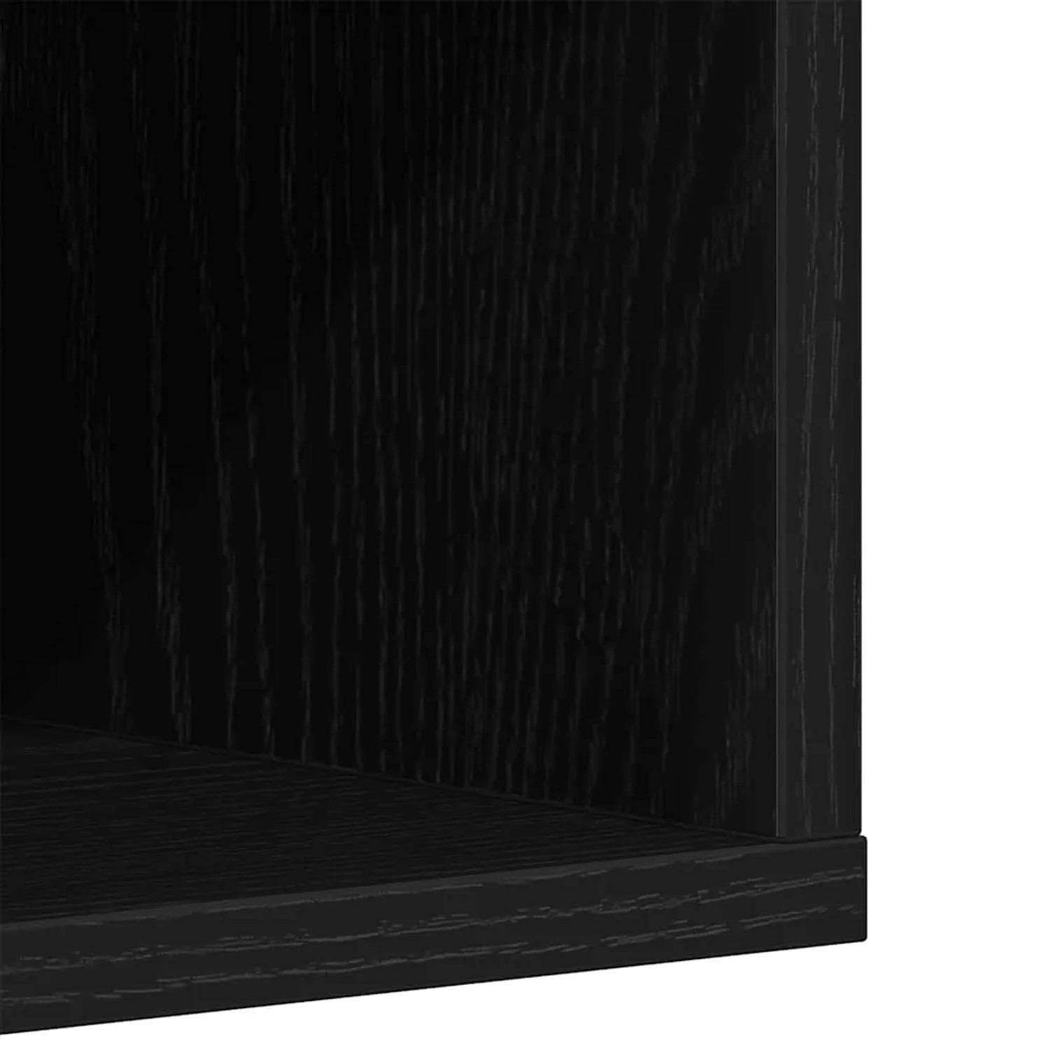 Detailaufnahme: Schwarzer Schuhschrank in Eichen-Optik, Holzwerkstoff.