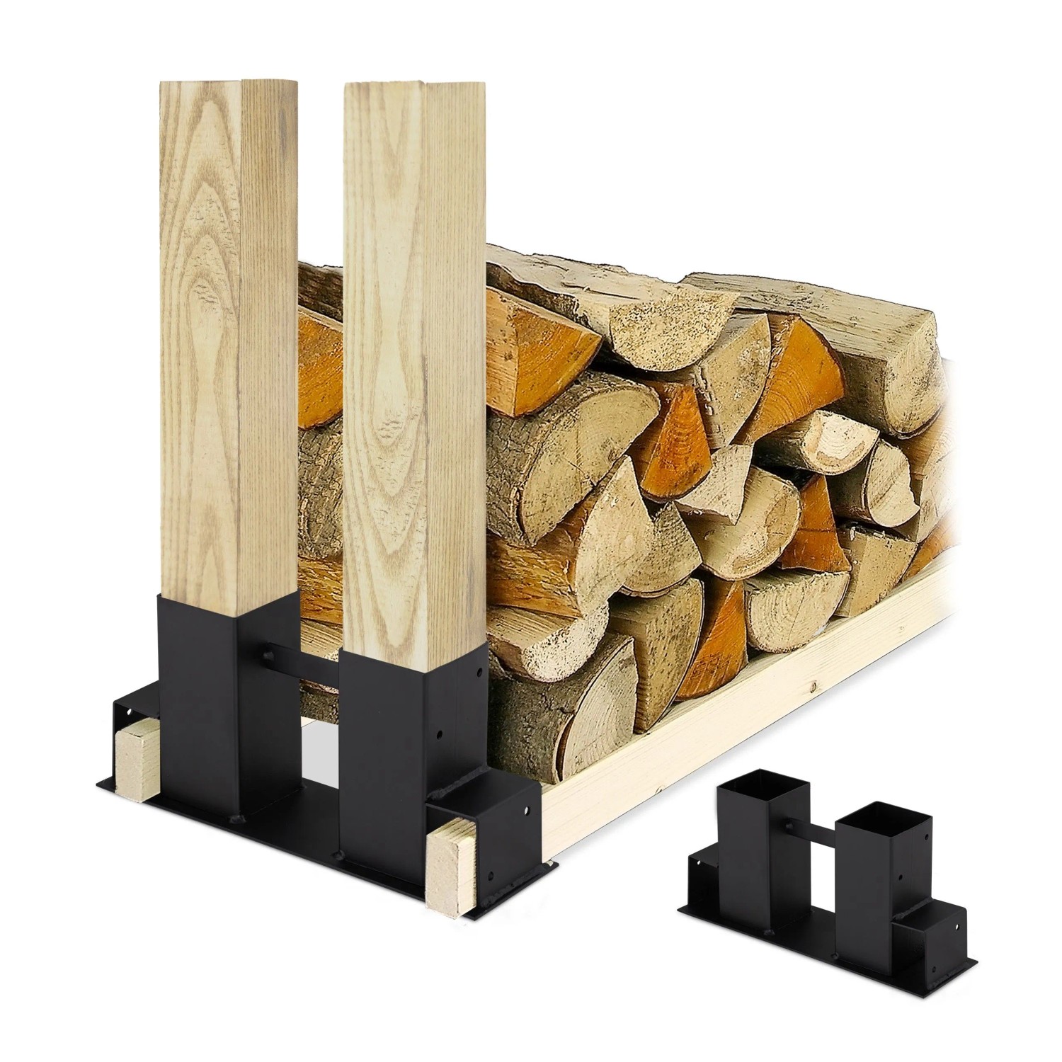 Relaxdays Holzstapelhilfe Stahl Schwarz Pulverbeschichtet 2er Set 16 cm x 34 cm x 10 cm 2,2 kg