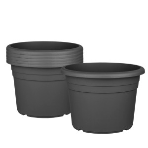 BigDean 6x Blumentopf 25 cm Anthrazit Kunststoff Pflanztopf Containertopf Übertopf Pflanzkübel Rund