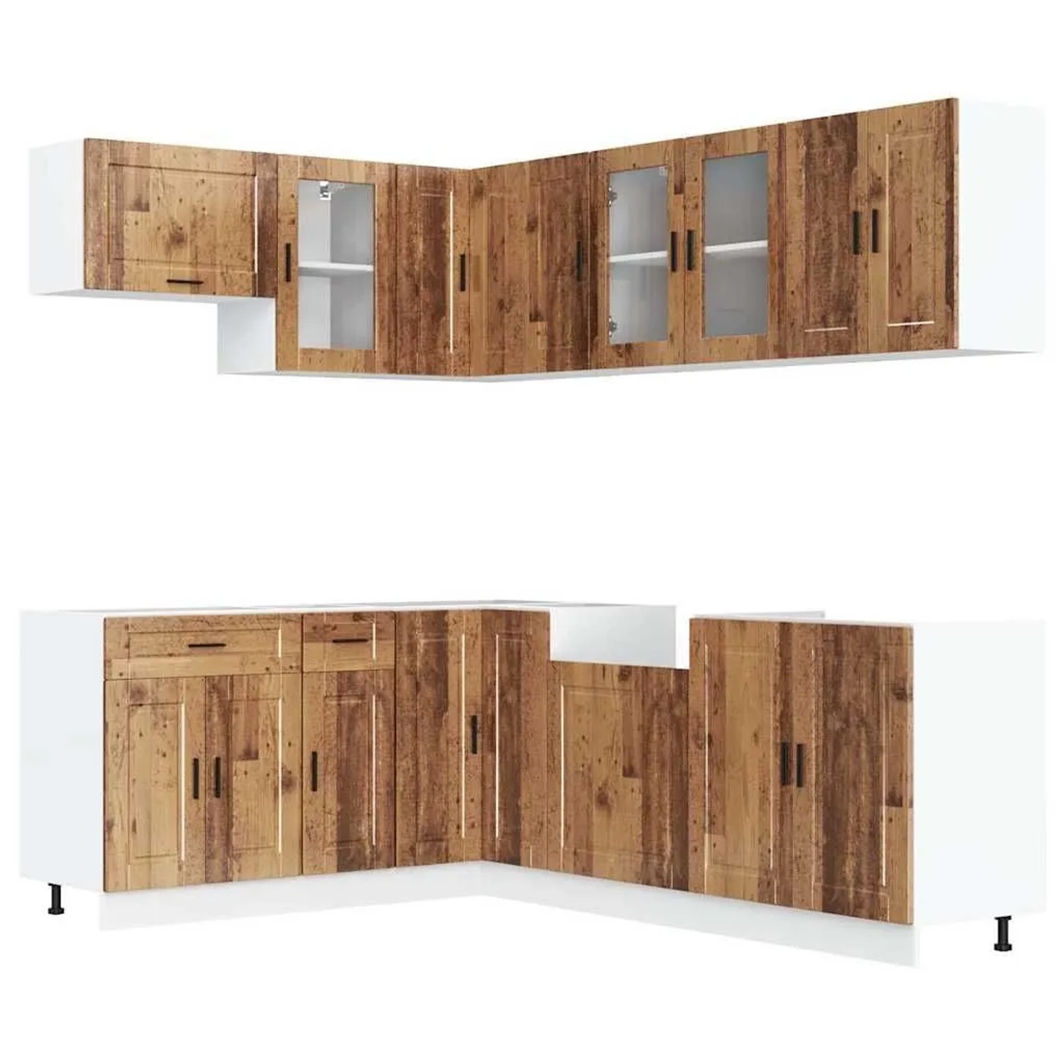 vidaXL 11 Tlg Küchenschrank-Set Porto Altholz-Optik Holzwerkstoff 3314909