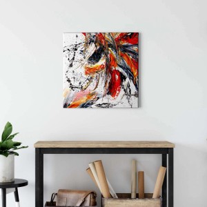 Quadratisches Leinwandbild in Weiß und Rot mit abstraktem Muster, moderne Wanddekoration.