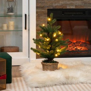 Costway Beleuchteter Mini Weihnachtsbaum & Weidenholztopf & Timer 48cm