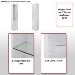 Schwarzer MCW Hängeschrank B19 mit zwei Türen und Glasböden für das Badezimmer.