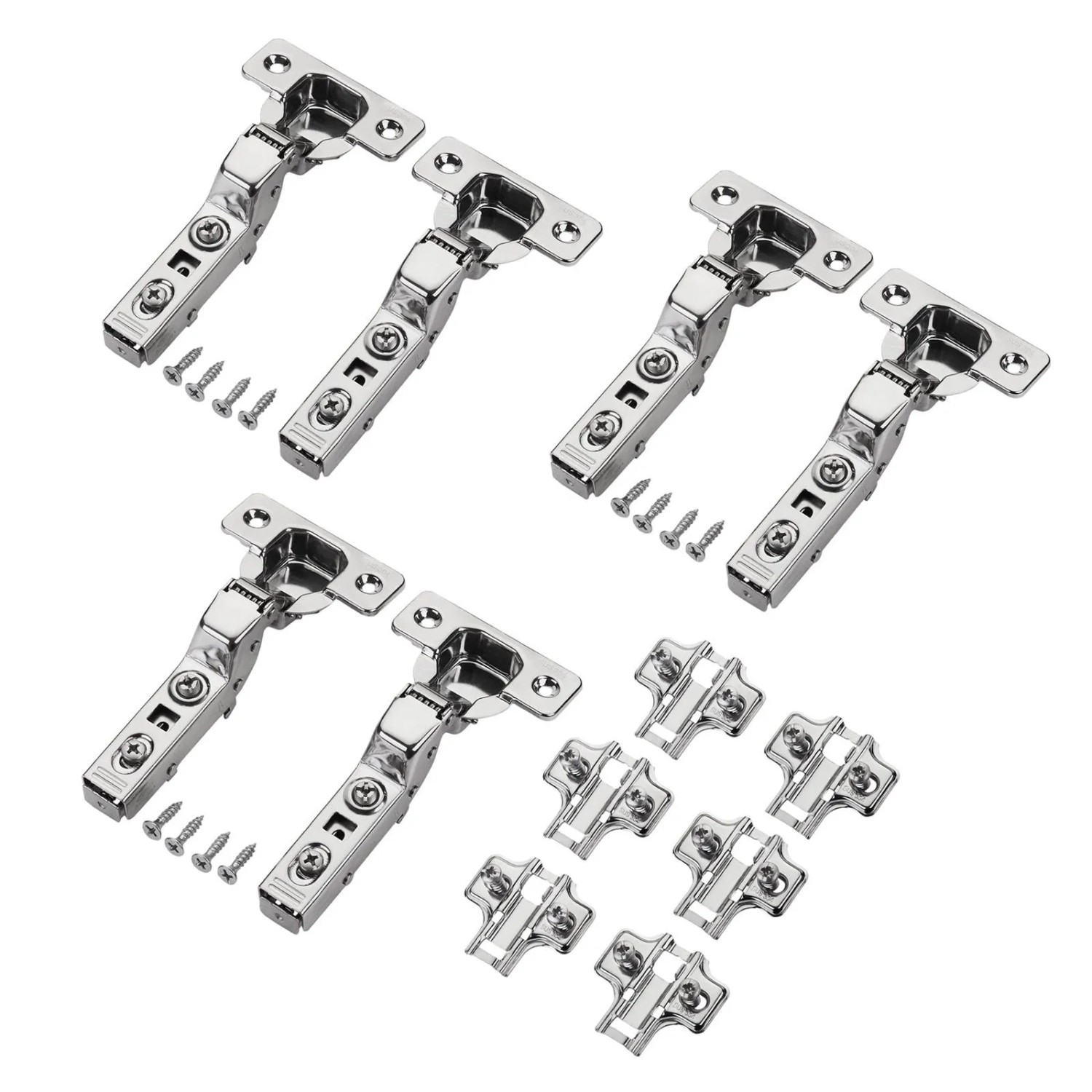 SOTECH 6x Topfband Innenanschlag Gedämpft T45 Softclose 100 Grad Klickmontage Edelstahl SS304 SS201 inkl. Kreuzmontageplatte und Schrauben