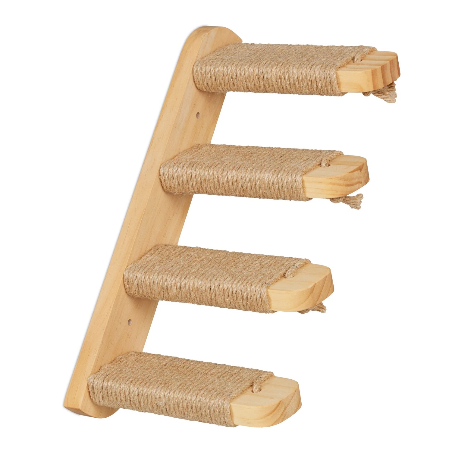 Relaxdays Katzentreppe Kiefernholz Jute Natur 4 Stufen Rutschfest 29 cm x 34 cm x 22,5 cm 1,1 kg