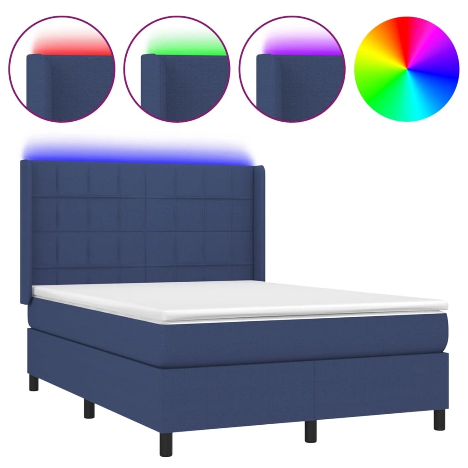 vidaXL Boxspringbett mit Matratze & LED Blau 140x190 cm Stoff 3138315 günstig online kaufen