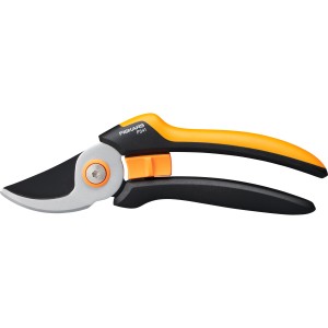 Fiskars Bypass-Gartenschere Solid P341-L, Gartenschere mit schwarzer Klinge und gelb-schwarzem Griff.
