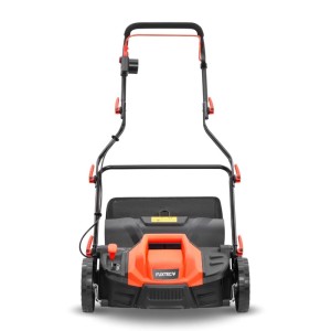 FUXTEC Elektro-Vertikutierer FX-EV360, schwarz-orange. Elektrisches Gerät zur Rasenpflege mit Tiefenverstellung.