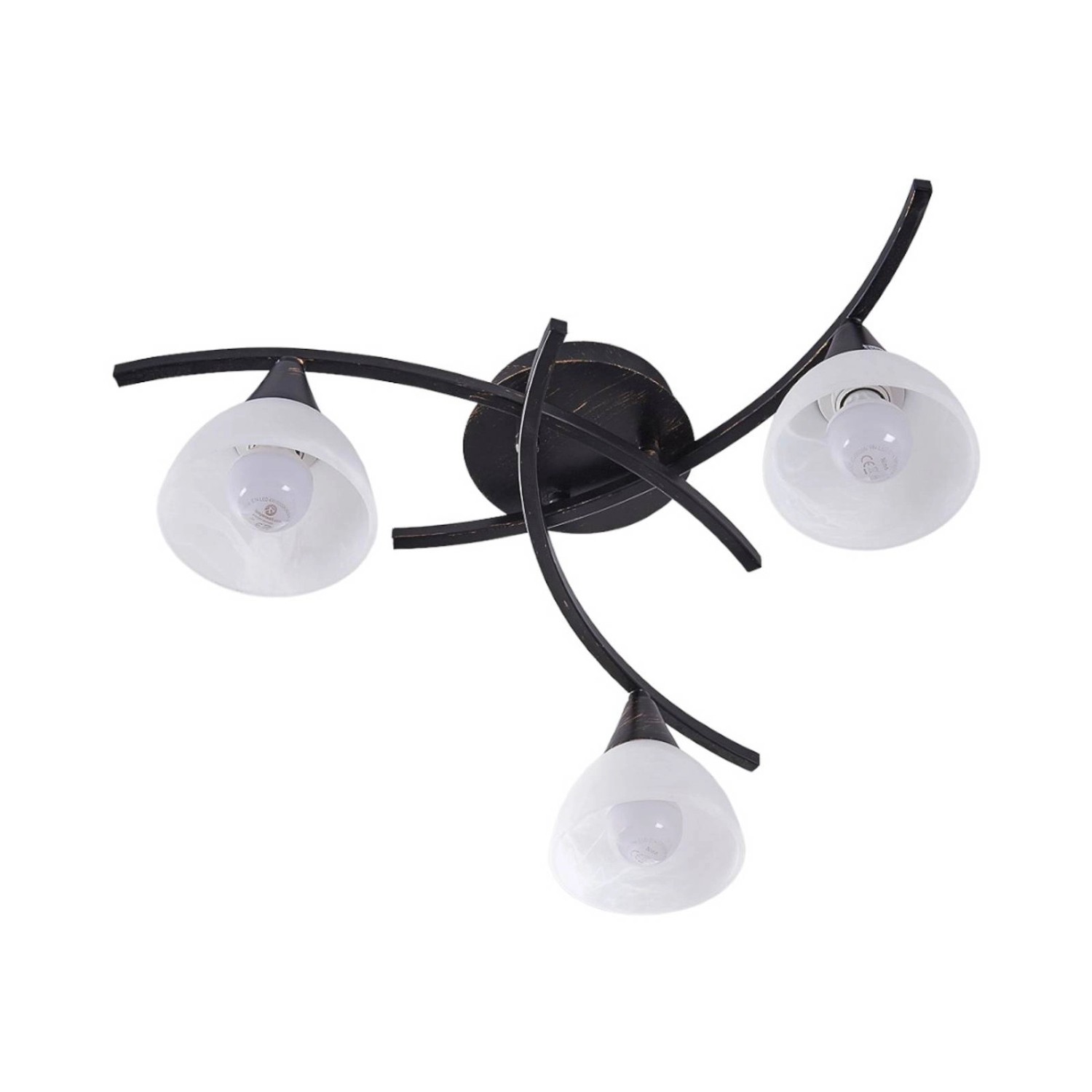 Lindby Deckenlampe Della 9620970 Landhaus Vintage Rustikal in Schwarz aus Glas 3-flammig E14 Wohnzimmerleuchte