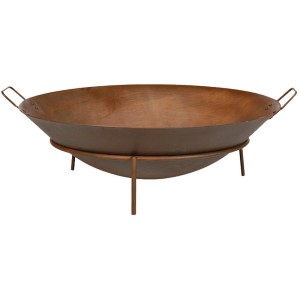 Braune Siena Garden Feuerschale Rusty, Ø 70 cm, aus Gusseisen mit Unterstand und Griffen.