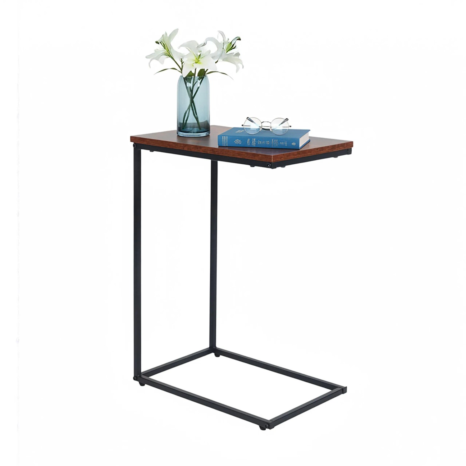 Relaxdays Beistelltisch MDF Eisen Braun Schwarz C Form Unterschiebbar 61 x 45 x 30 cm 3 kg