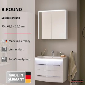 Fackelmann Badmöbel Spiegelschrank B.Round 70 cm Weiß