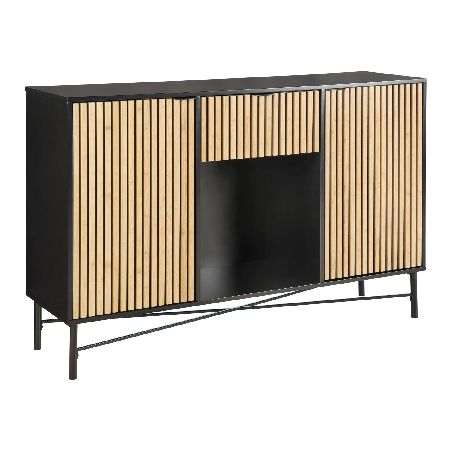 Mömax Sideboard Madrid Natur/Schwarz Echtholz
