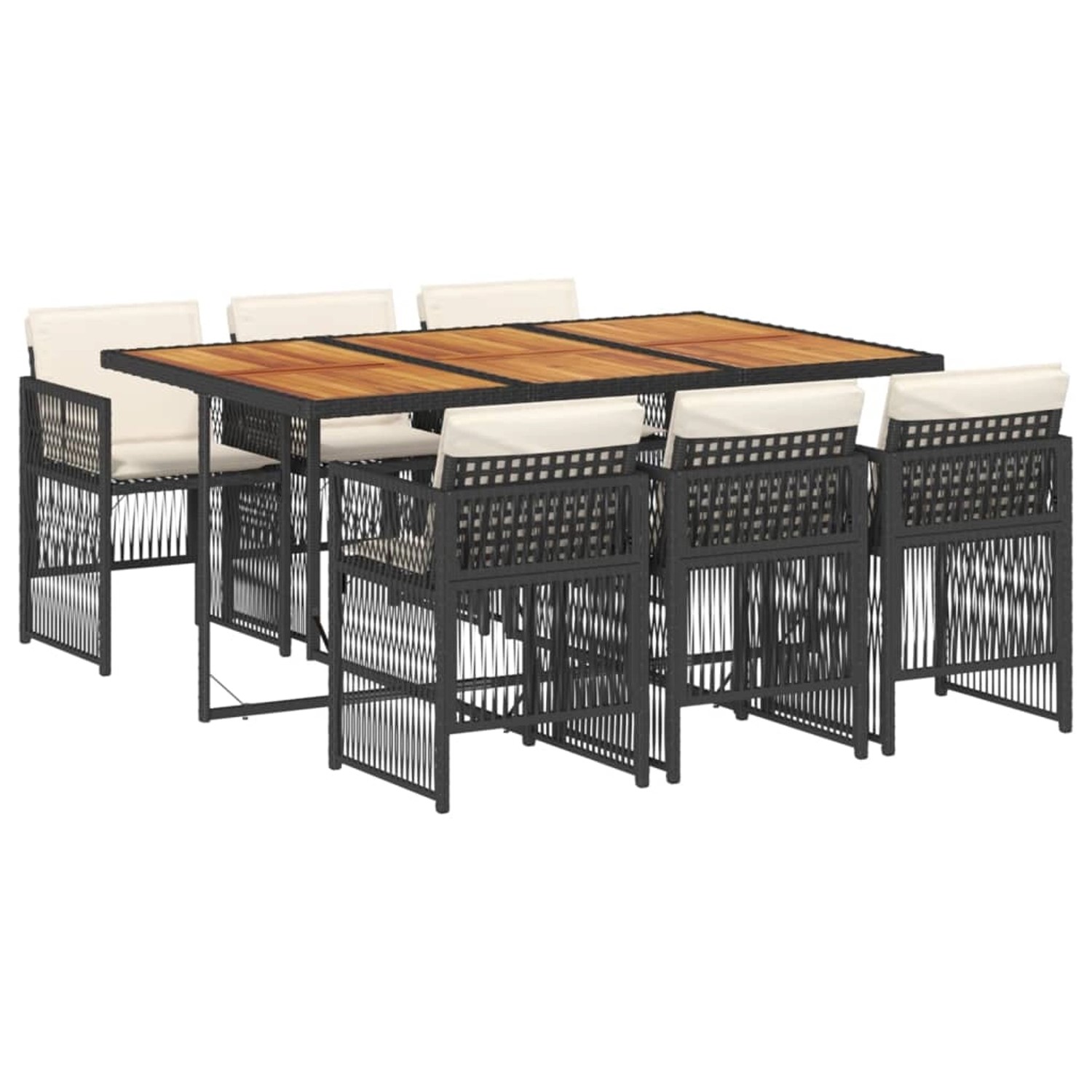 vidaXL 7-Tlg Garten-Essgruppe mit Kissen Schwarz Poly Rattan 3210915 günstig online kaufen