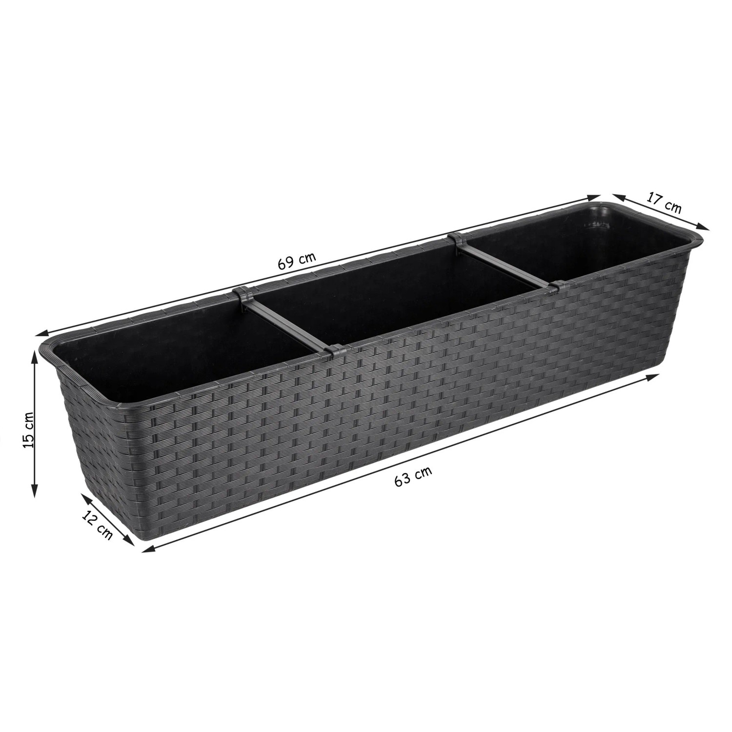 BigDean 2er Set Blumenkasten Mit Untersetzer 70 Cm Lang Rattan Optik Anthrazit Aus PP Kunststoff Balkon Pflanzkasten Schmal Balkonkasten BigDean 2er Set Blumenkasten mit Untersetzer 70 cm lang Rattan-Optik anthrazit - aus PP-Kunststoff - Balkon Pflanzkasten schmal Balkonkasten_5