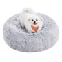 Feandrea Hundebett flauschig grau, 60 cm, mit kleinem weißen Hund. Kuscheliges Hundesofa mit Plüsch.