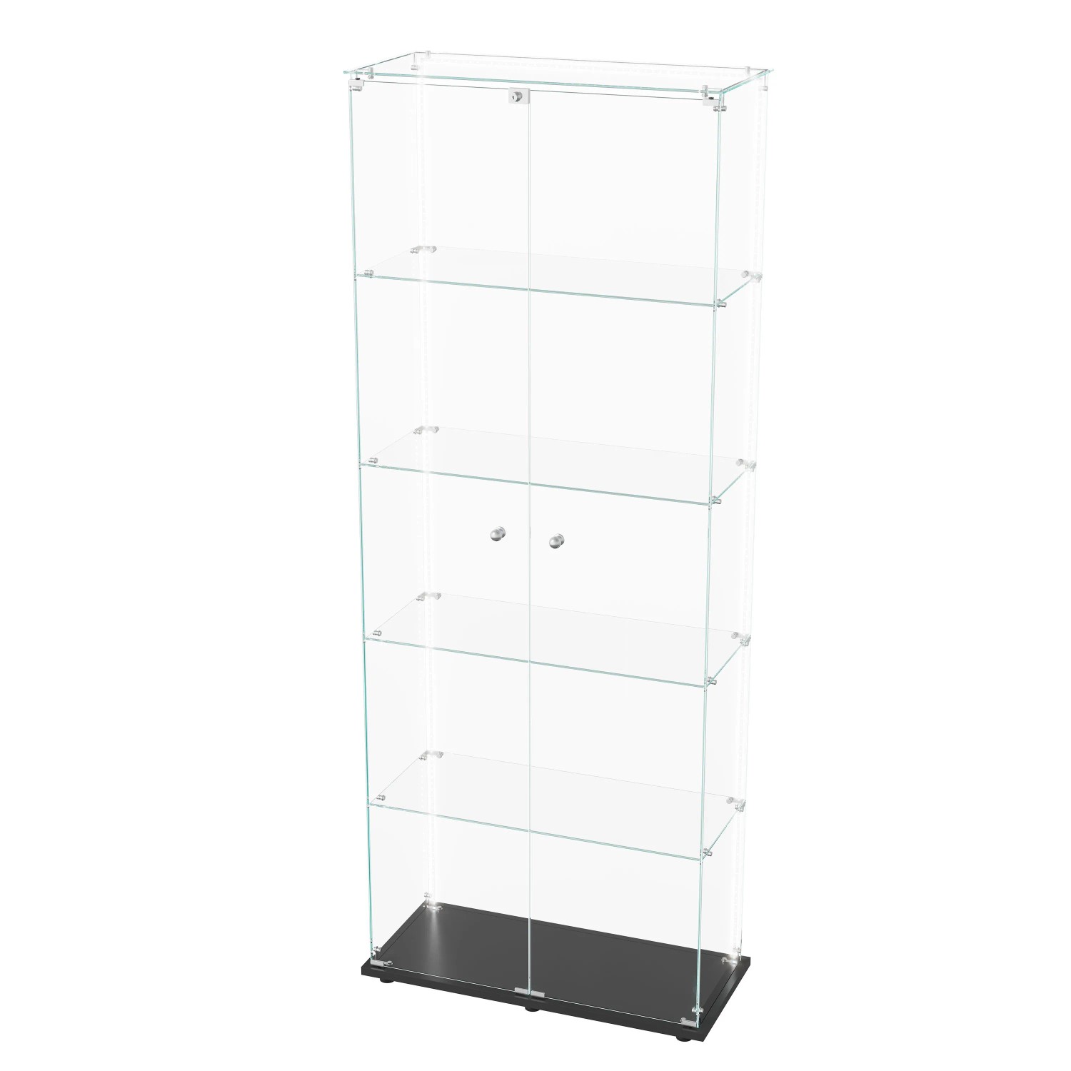PXloue Vitrine Hochschrank mit Glastrennwand&LED-Lichtleiste 79x35x187cm Schwarz