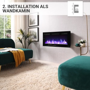 BALDERIA LE-36 Elektrokamin als Wandkamin mit 3D-Flammeneffekt in Schwarz.