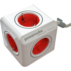 Weiße Power Cube Steckdosenleiste mit 5 Steckdosen und 1,5 m Kabel.