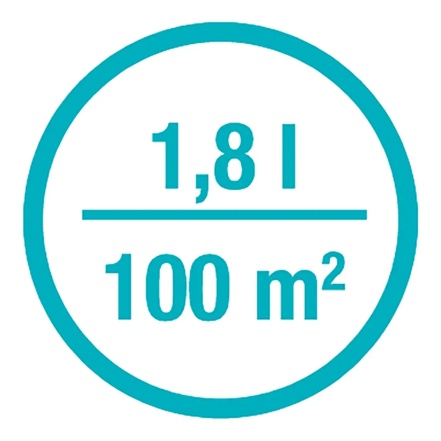 Symbol für Gardena Handstreuer M: 1,8 l Volumen, geeignet für 100 m² Fläche.