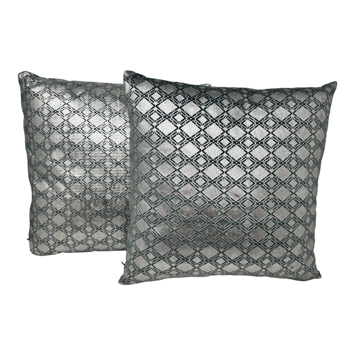 Jet-Line Indoor Dekokissen 2er Set Raute Blau/Silber 40 x 40 cm
