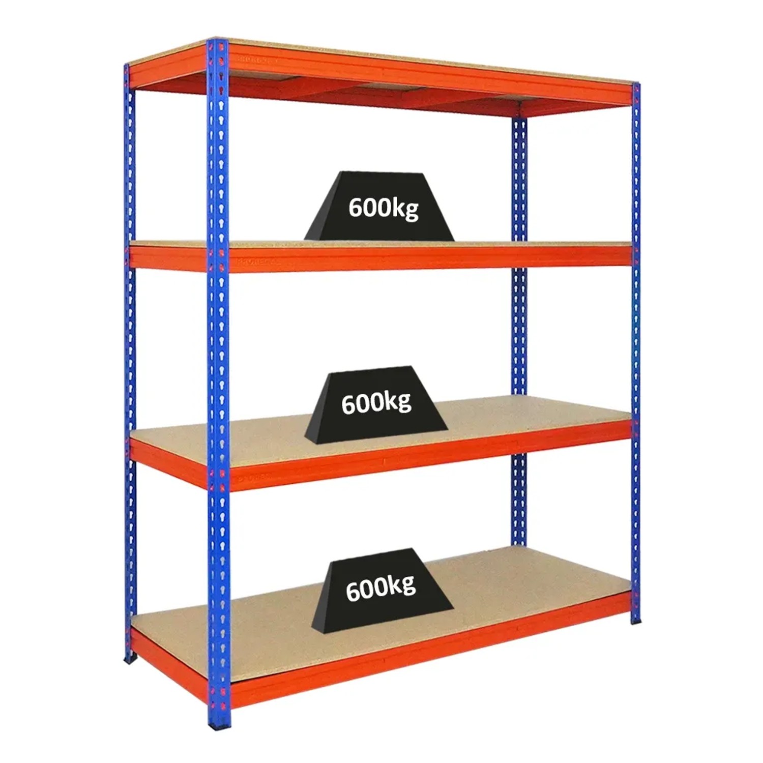 PROREGAL Profi Schwerlastregal Bison HxBxT 180 x 160 x 60 cm 4 Spanplatten-Ebenen 16mm Fachlast 600 kg Blau-Orange