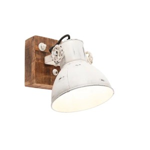 QAZQA Industriespot weiß, Used-Look, mit Mangoholz-Basis. Robuster Aufbau-Strahler 18 cm, E27, Vintage-Stil.