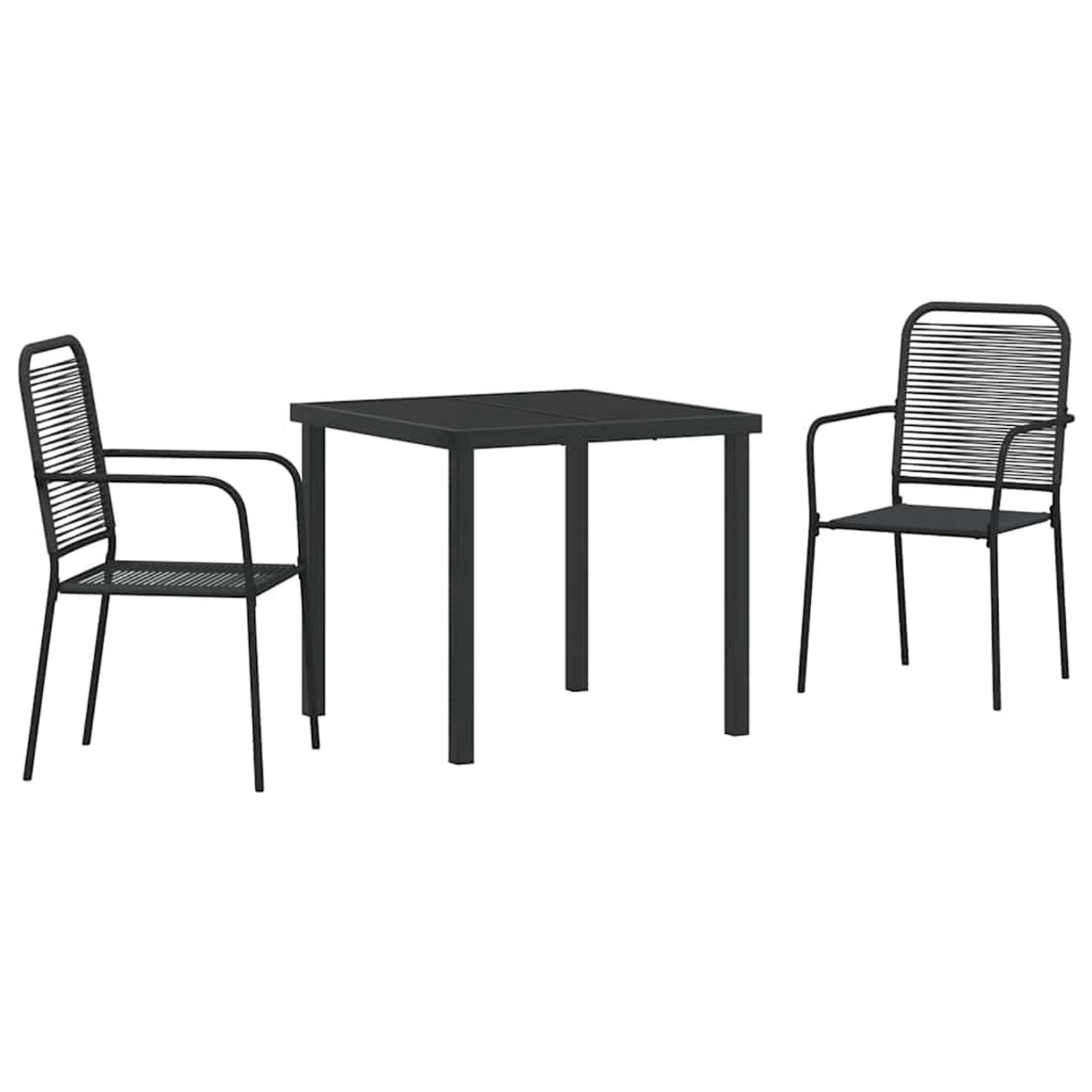 vidaXL 3-Teiliges Garten-Esstischset in Schwarz aus Baumwollseil und Stahl günstig online kaufen