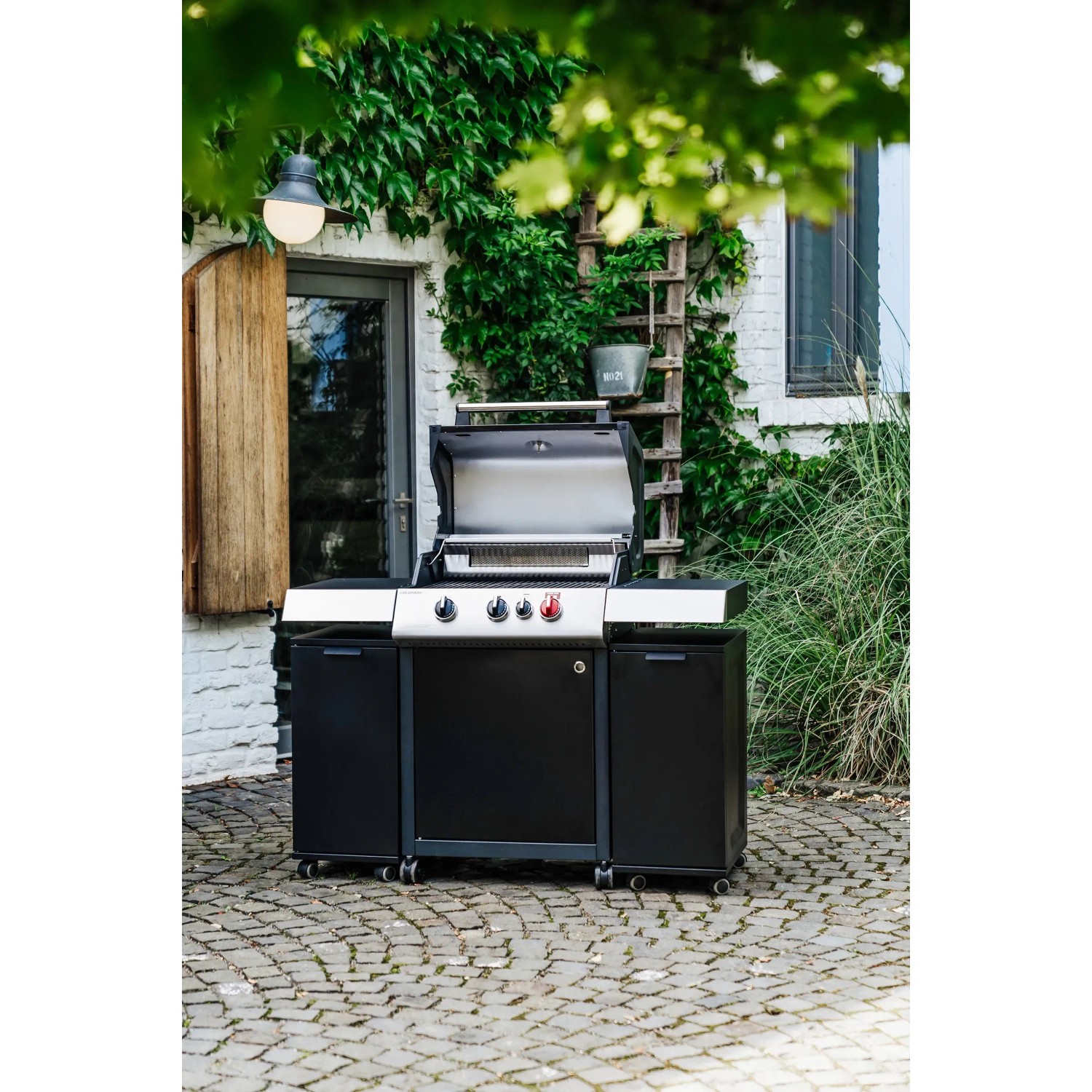 Enders Grill-Trolley für Monroe Pro, Colorado und Boston Gasgrills, mit Rollcontainer für Grillutensilien.