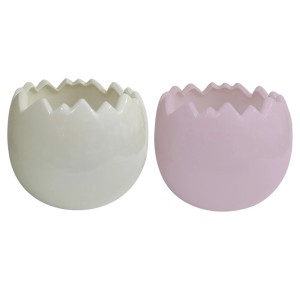Boltze Übertopf Kayla, 2er-Set, Ei-Form, rosa und weiß, 10x12x12 cm. Dekorative Übertöpfe für Pflanzen.