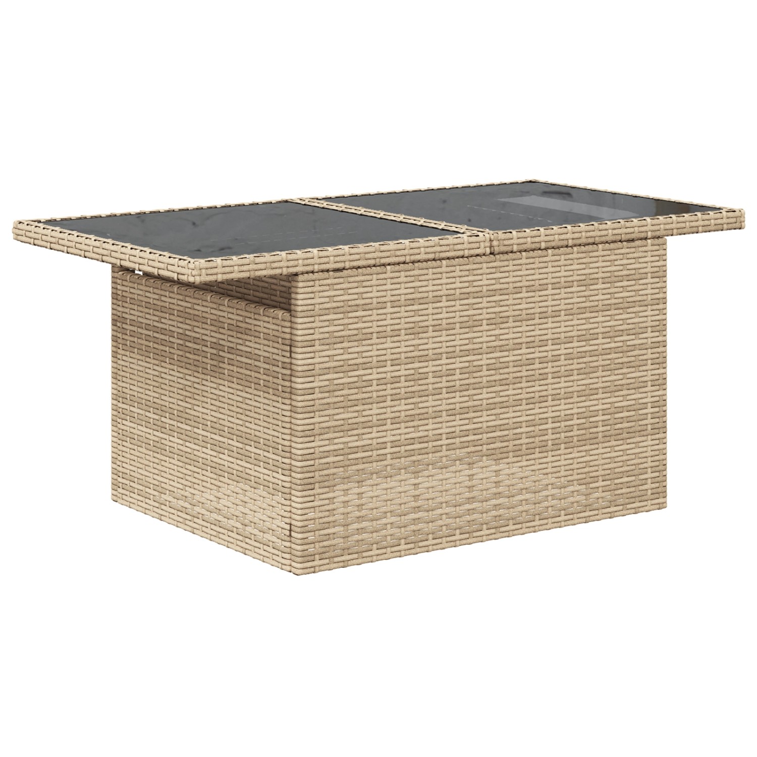 Beiger vidaXL Gartentisch aus Rattan mit Glasplatte, Teil der 9-tlg. Sofagarnitur.