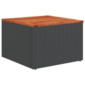Schwarzer vidaXL Gartentisch aus Rattan mit Akazienholzplatte, 55x55x37 cm.