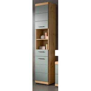 Inn.Furn Badezimmer Hochschrank in Grün und Eiche 37 x 191 cm Shawn