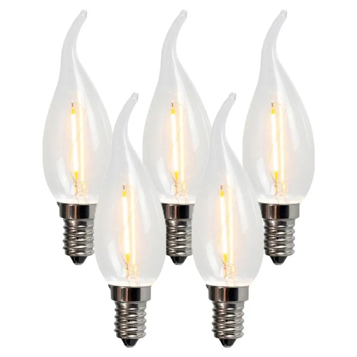 LUEDD Set mit 5 E14 LED Filament Kerzenlampen BXS35 1W 100LM 2200K