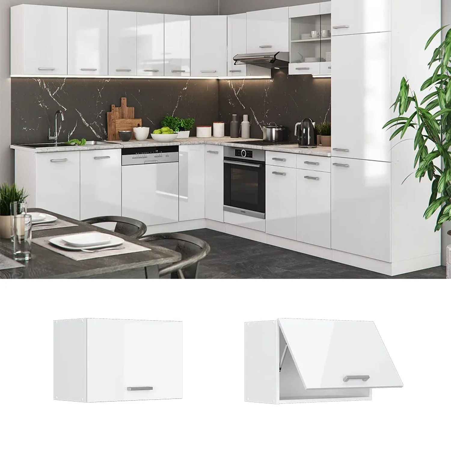 Vicco Hängeschrank R-Line, weiß hochglanz, 60 cm, Küchenschrank für die Wandmontage.