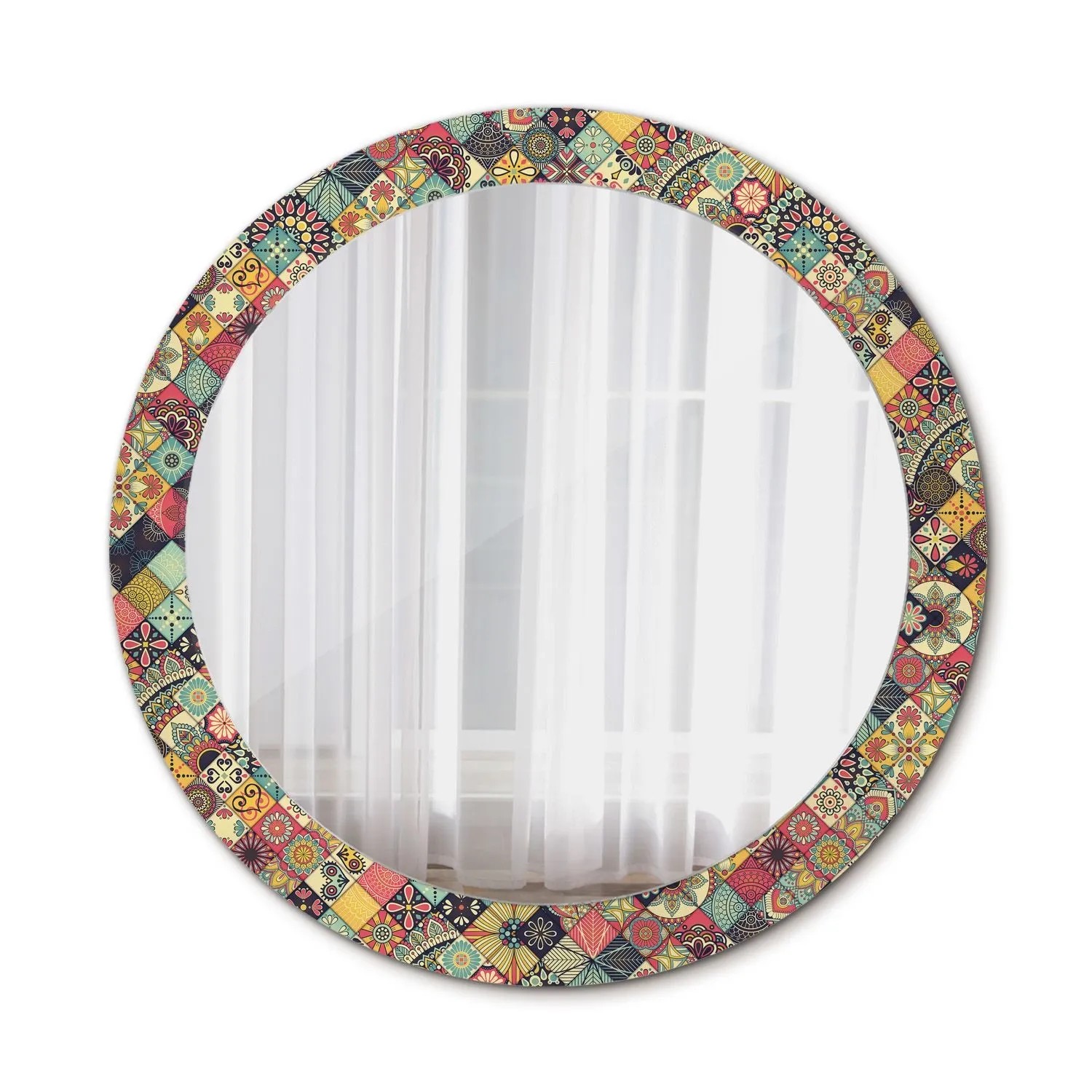 Tulup Bedruckter Spiegel Patchwork Fliesen 90x90 cm Runder Spiegel Bedruckt günstig online kaufen