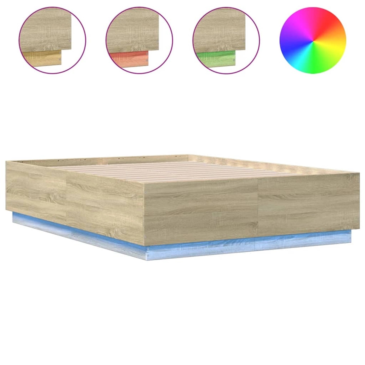 vidaXL Bettgestell mit LED Sonoma-Eiche 140x190 cm Holzwerkstoff 3209641 günstig online kaufen