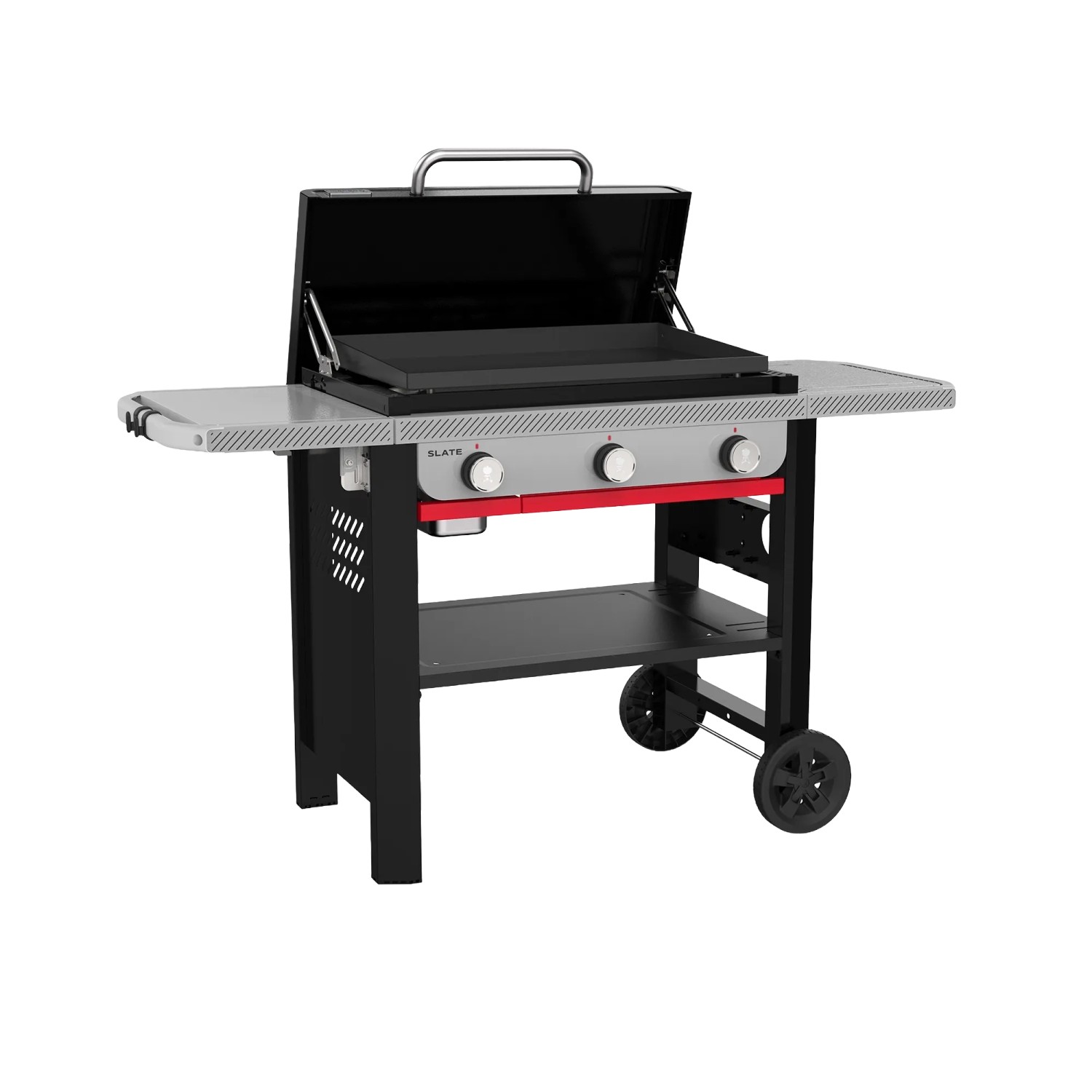 Weber Gasgrill Slate GPD Premium Plancha 71 cm, schwarz, mit 3 Brennern, Grillwagen mit Rollen.