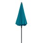 Geschlossener, petrolfarbener Doppler Balkonschirm Sunline Ø 150 cm mit Schieber.