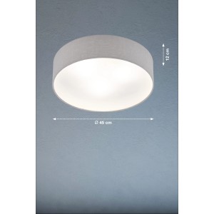 Grau-weiße Fischer & Honsel Deckenleuchte Maat, 3-flammig, Stoffschirm, Durchmesser 45 cm.