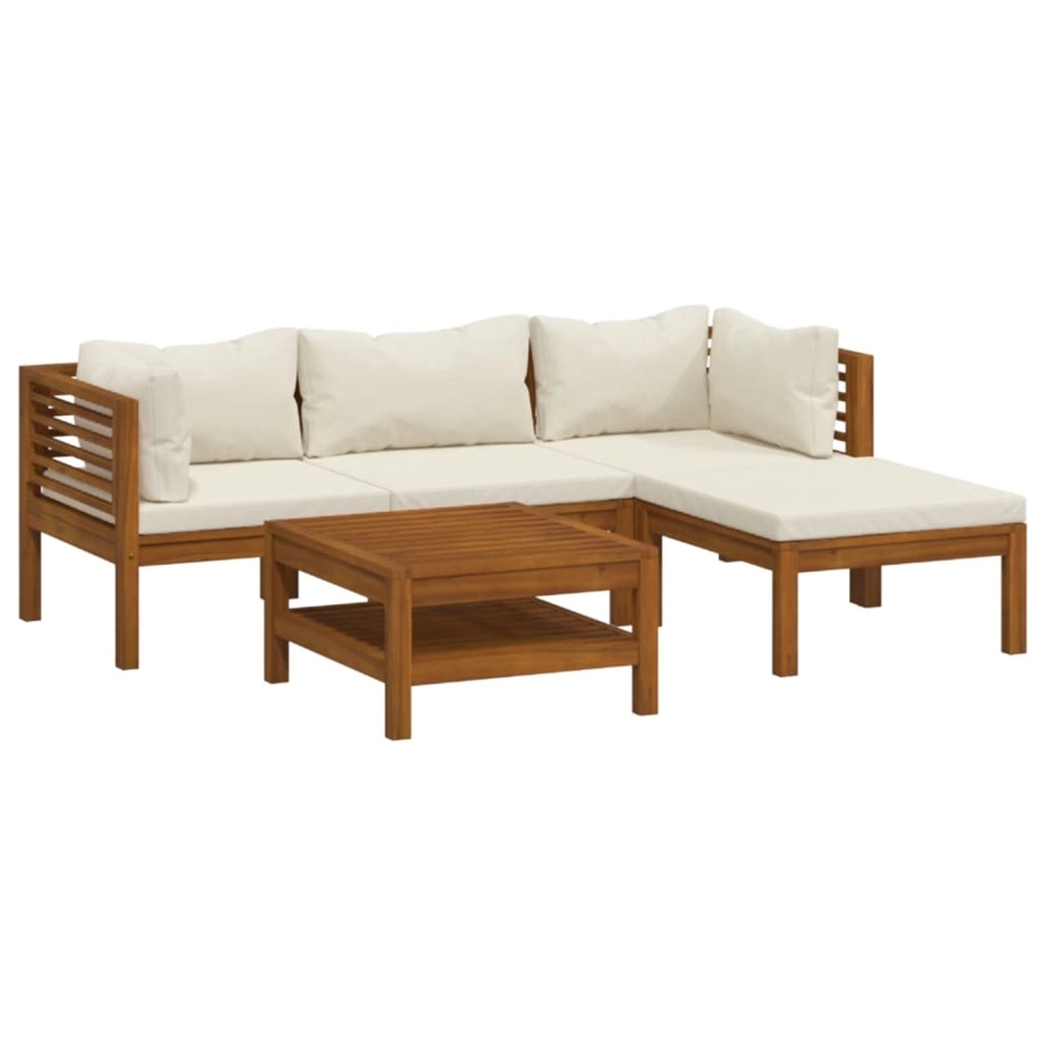 vidaXL 5-tlg Garten-Lounge-Set mit Creme Kissen Massivholz Akazie Modell 2