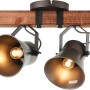 Brilliant Spotbalken Decca, 4-flammig, schwarz/Holz, mit vier Strahlern an Holzbalken.
