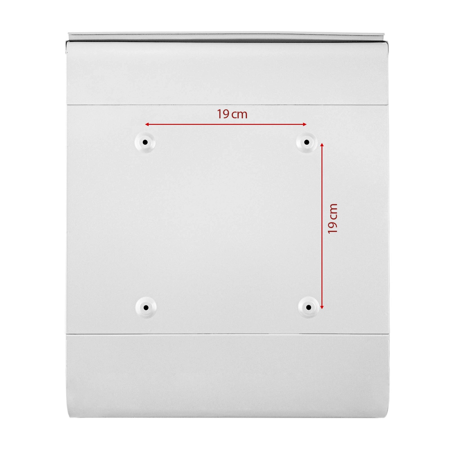 Detailansicht Rückseite: Weißer Banjado Design Briefkasten mit Hummel Motiv und Zeitungsfach.