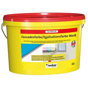 Gelber Eimer Weber Fassadenfarbe/Egalisationsfarbe Weiß, 10 l. Für Renovierungsarbeiten und Fassadenschutz.