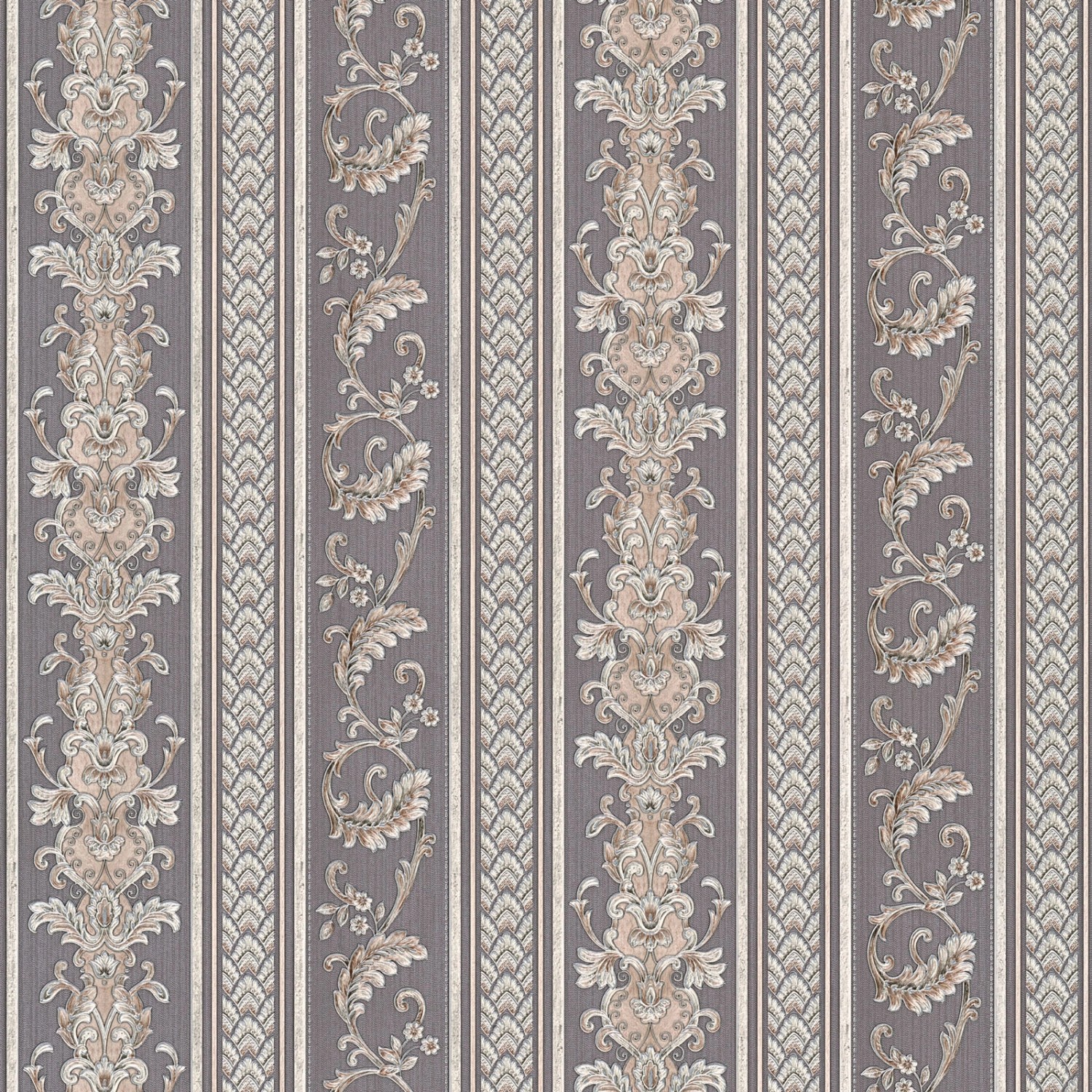 Bricoflor Barock Vliestapete mit Vinyl Abwaschbare Tapete mit Ornamenten Streifen in Silber Grau Elegante Vlies Barockta...