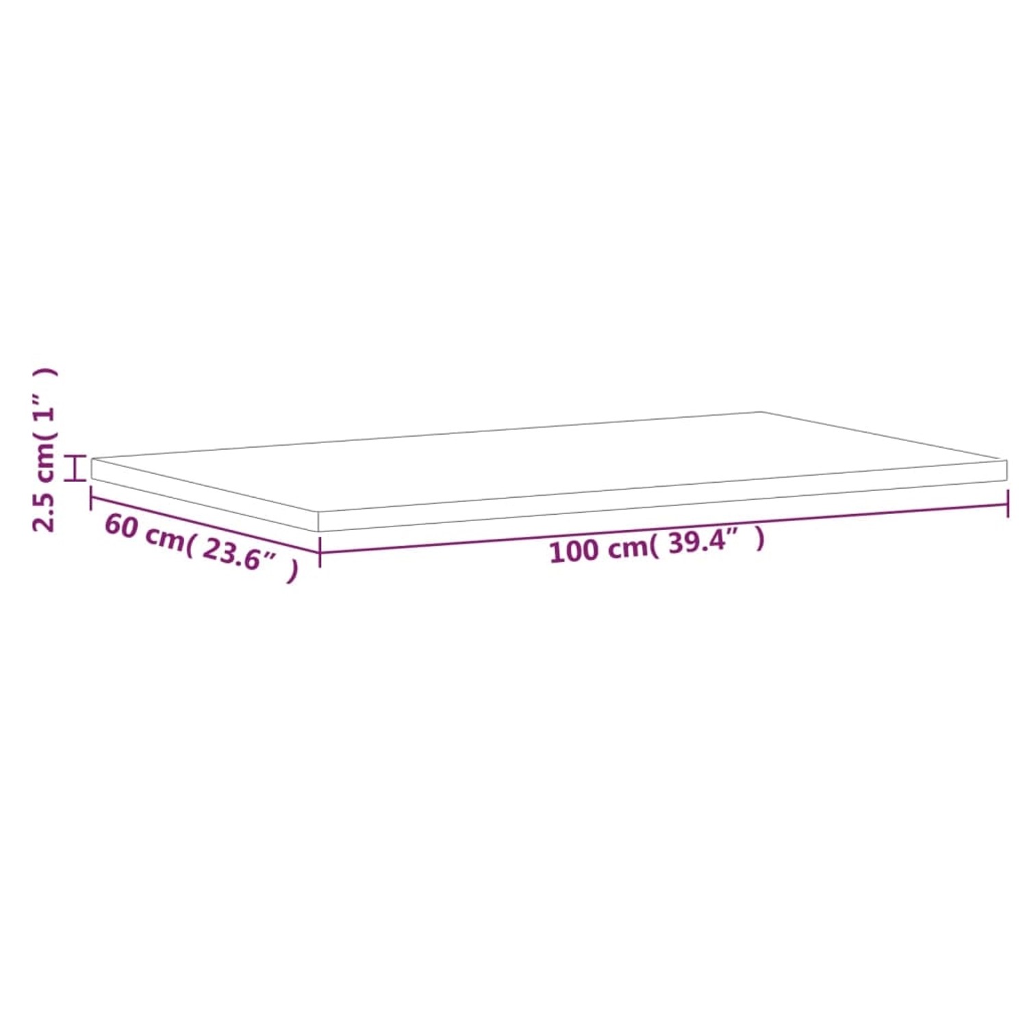 vidaXL Waschtischplatte Buche massiv, 100x60 cm, mit Maßangaben.