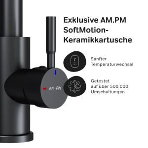 Schwarze AM.PM Küchenarmatur Play, Einhebelmischer mit SoftMotion Keramikkartusche.