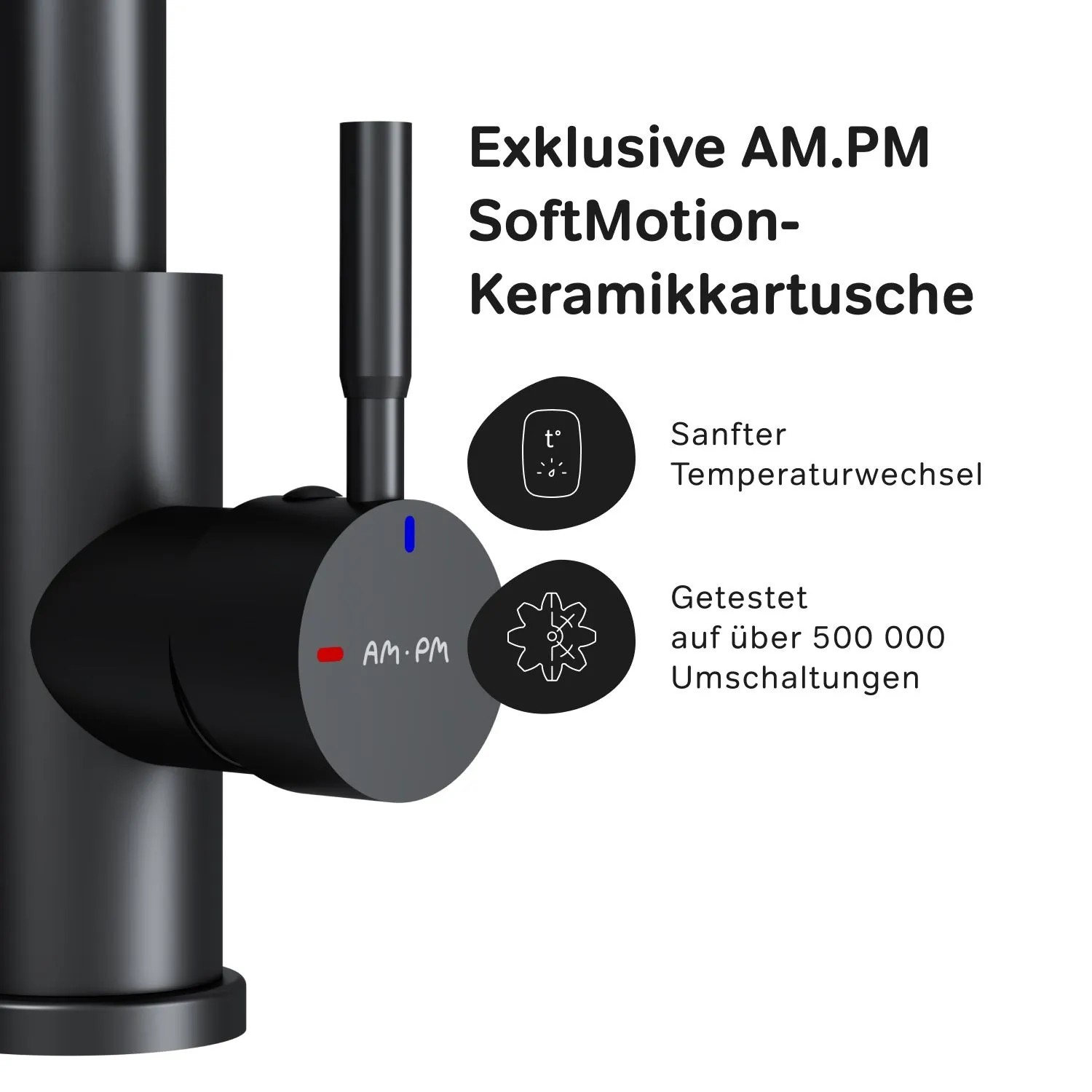 Schwarze AM.PM Küchenarmatur Play, Einhebelmischer mit SoftMotion Keramikkartusche.