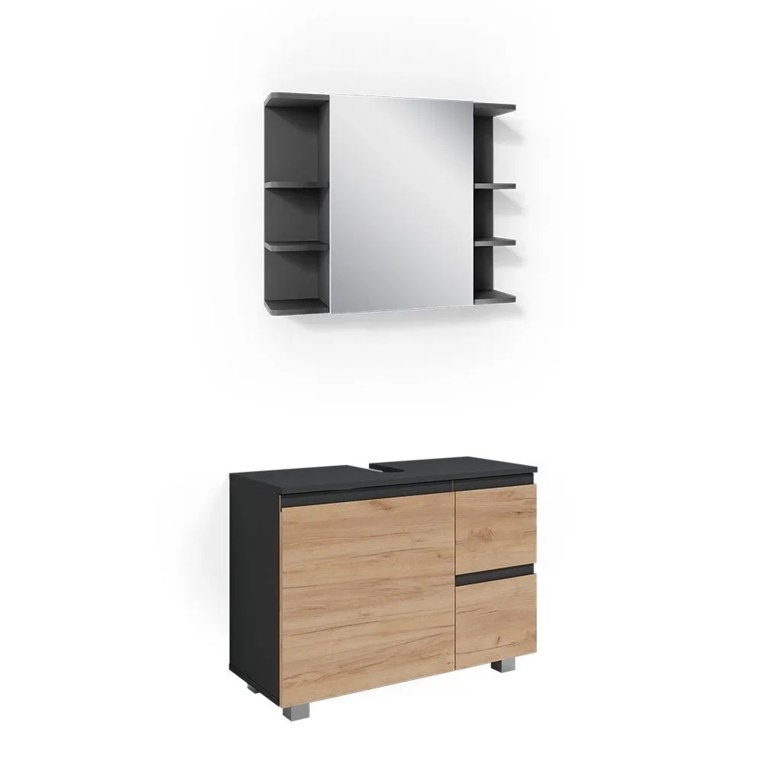 Vicco Badmöbel-Set J-Shape Anthrazit/Goldkraft Eiche 80 x 61 2-teilig