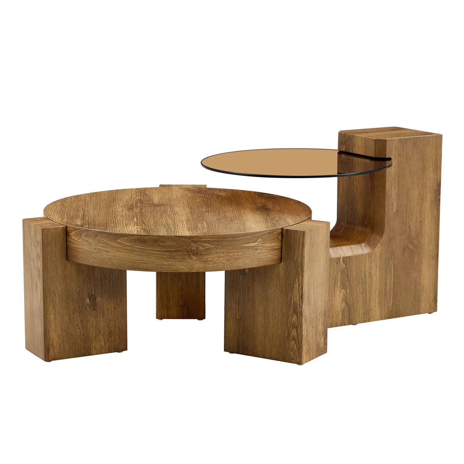 okwish Beistelltisch mit Zwei Ebenen und Glasplatte für Wohnzimmer 78x75x34 cm Natur